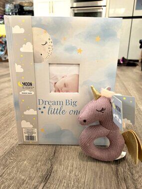 Dream Big Little One Memory Book & Unicorn Rattle Gift Set For Babies NWT